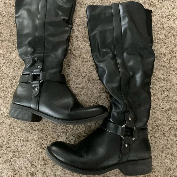 Kohl's Shoes Kohls Wide Leg Black Leather Knee High Boots